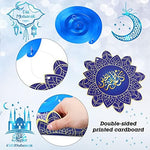 Elegant blue and gold Eid al-Fitr ceiling ornaments by Zonon hanging gracefully in a decorated living room.