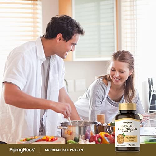 Piping Rock premium bee pollen wellness supplement container showcasing directions for daily usage