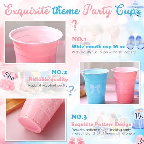 Assorted pink and blue bow cups for events