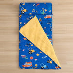 DJY toddler slumber bag laid flat displaying the full length dimensions and name tag.