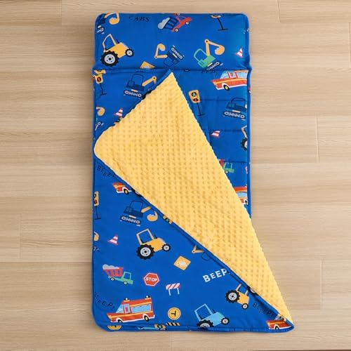DJY toddler slumber bag laid flat displaying the full length dimensions and name tag.