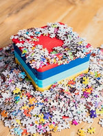 Compact stackable sorting trays storing sorted puzzle pieces safely between sessions
