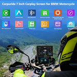 Carpuride W702BS Pro displaying navigation map on BMW motorcycle