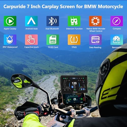 Carpuride W702BS Pro displaying navigation map on BMW motorcycle