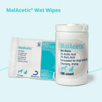 USA imported MalAcetic 25 count wipes canister for soothing pet skin infections.