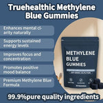 Close up of Truehealthic Methylene Blue blue raspberry gummy
