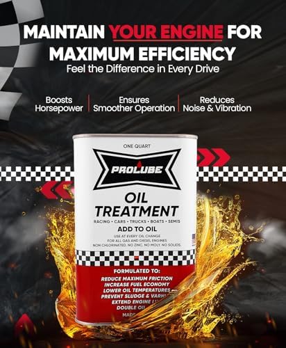 Close up of Prolube Oil Treatment label showing engine additive benefits