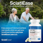 SciatiEase alpha lipoic acid and PEA formula bottle displaying complete manufacturing details