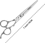 Sharonds hair scissors rose pattern engraved handle close up