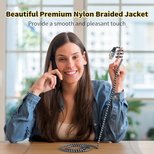 Adoreen nylon braided audio video cord close up highlighting the anti-break stress relief joints.