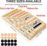 Portable wooden air hockey game packaging and complete contents