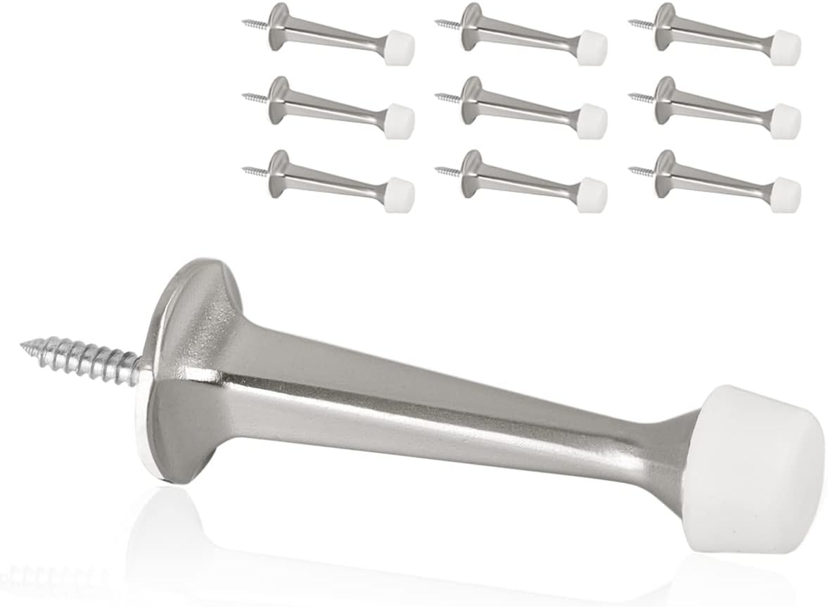 16 Pack Solid Rigid Door Stops - Heavy Duty Door Stoppers Wall Protector with Soft Rubber Tips, Satin Nickel - Image 10