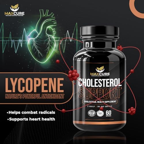 Authentic imported MAXCURE cholesterol support bottle standing upright on a clean surface.