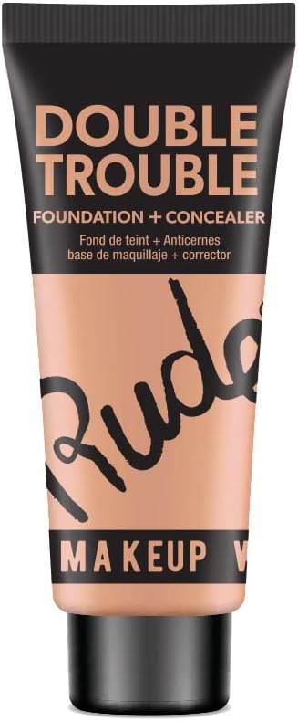 Rude Double Trouble Foundation And Concealer front view makeup tube