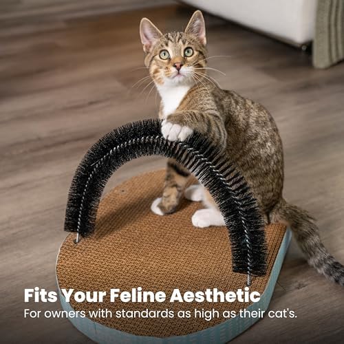 Packaging layout of the Catstages Scratch and Groom accessory showing all included pieces clearly.