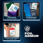 Trading card flattening process using 8 gram Foil Armor packs in a sealed storage case.