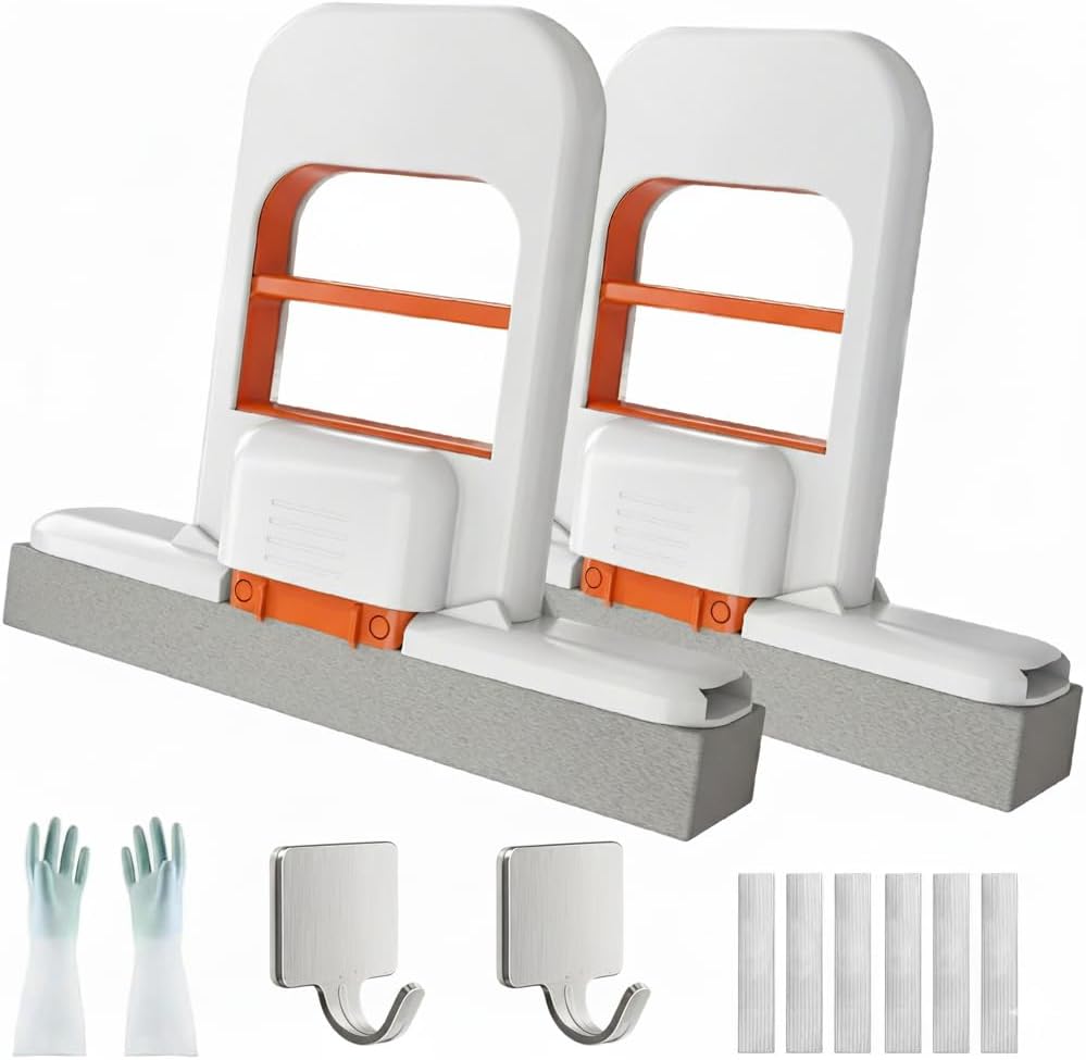 Poeuai mini foldable desktop mop front view showing compact self squeeze handle mechanism