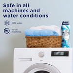 Instructional view demonstrating how to toss Downy fabric beads directly into the washing machine drum.
