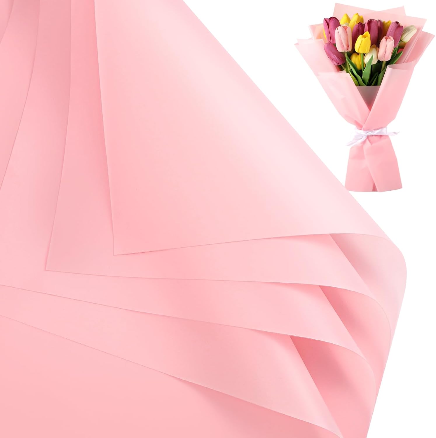 Woric pink flower wrapping paper front view of package containing twenty-five sheets