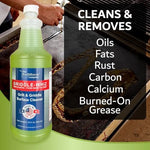 Cleaned flat top grill surface after using USA imported premium griddle degreaser solution.