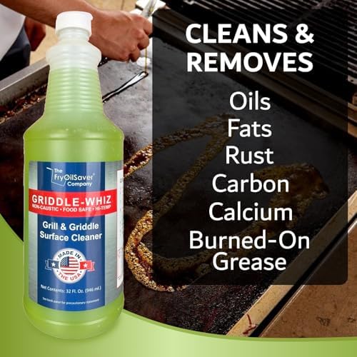 Cleaned flat top grill surface after using USA imported premium griddle degreaser solution.