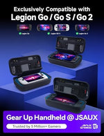 Spacious interior layout of JSAUX hard travel pouch for handheld gaming consoles.
