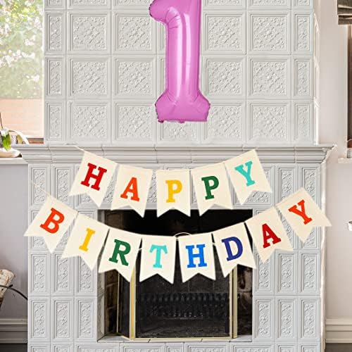 Adjustable burlap birthday garland displayed on wall