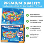 Assembled 70 piece USA map floor puzzle showing fifty states and capitals.