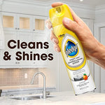 Authentic Pledge marble and granite cleaning spray container isolated on a white background.