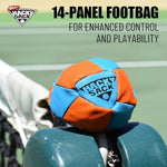 Wham-O Impact Hacky Sack showing close-up hand-stitched panel construction details