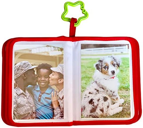 ToddleBee fabric first year memory book showing green star travel clip attached to side