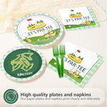 Close-up of the heavy-duty 9-inch dinner plates and 7-inch dessert plates from the Greencian golf set.