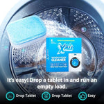 Demonstration of placing X-ALL deep cleaning tablet into an empty top load washer.