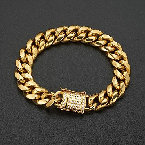 Jxlepe Mens Miami Cuban Link Chain 18K Gold 15mm Stainless Steel Curb Necklace with cz Diamond Chain Choker - Image 5