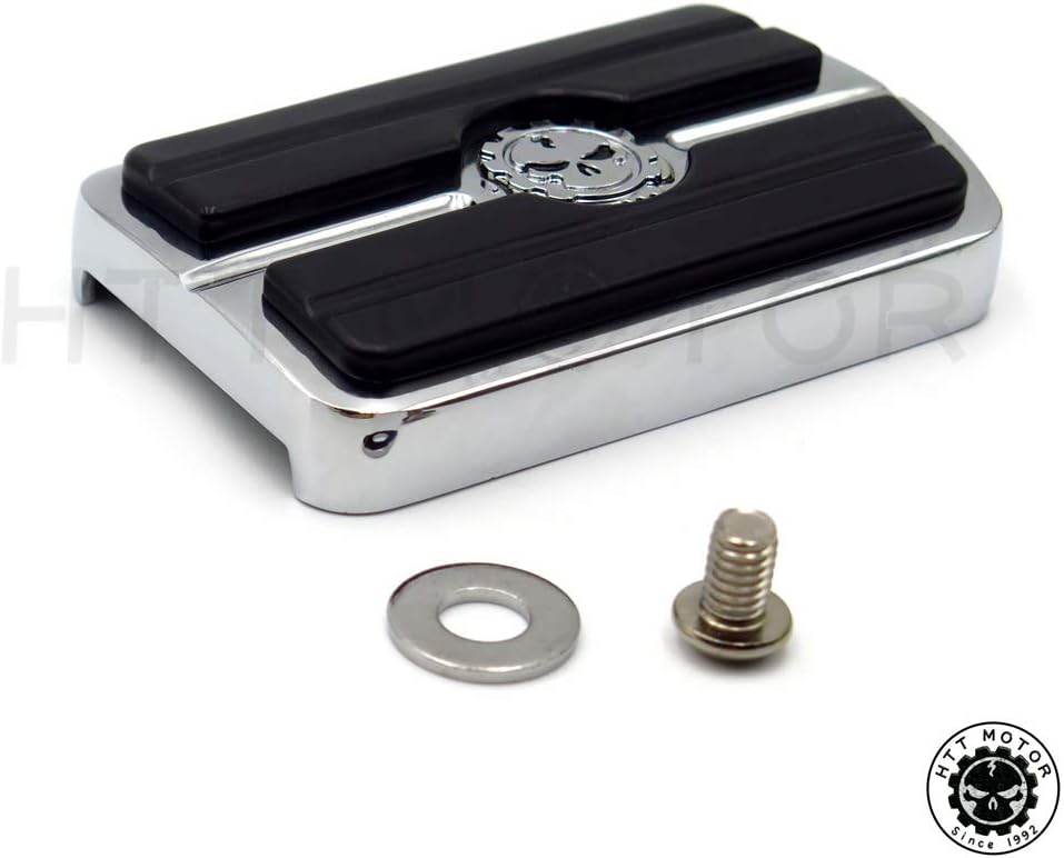 Rubber grip strips and chrome finish on aftermarket brake pedal
