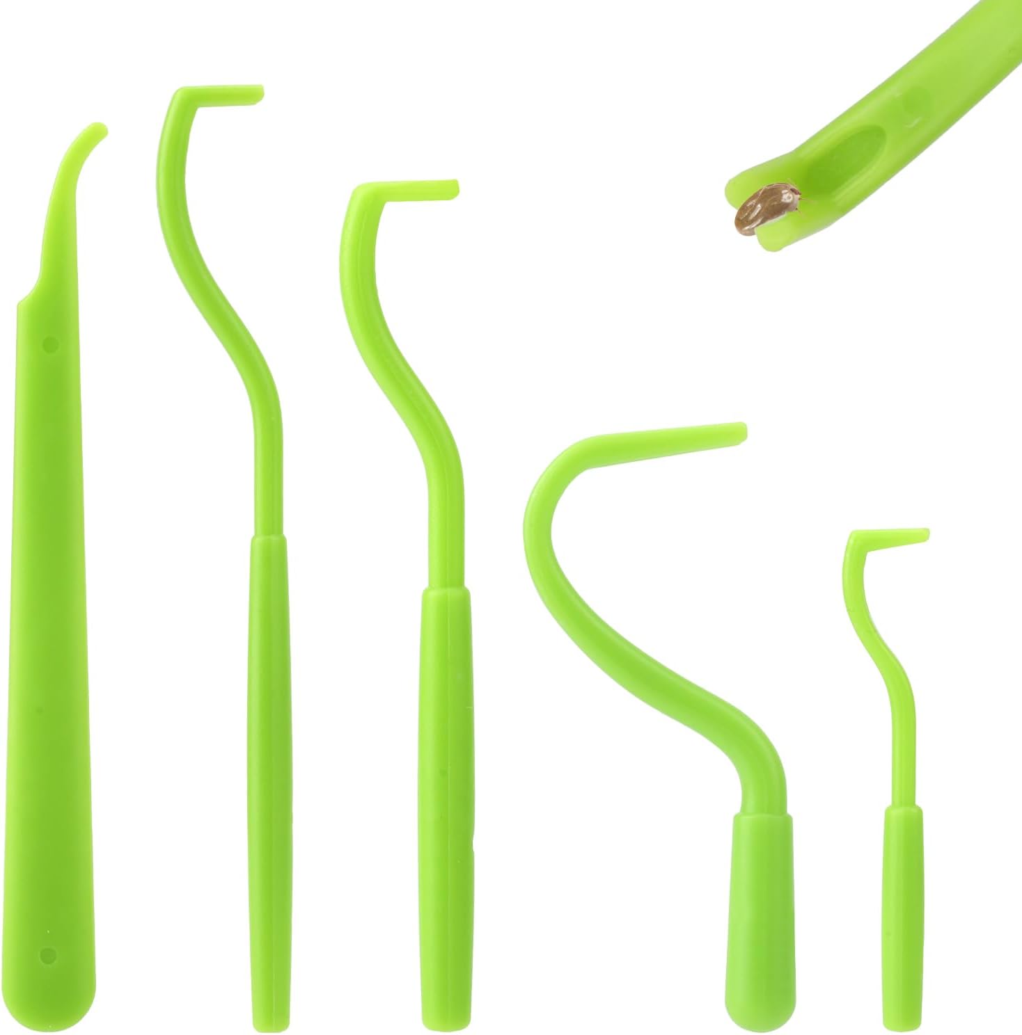 Boxob 5pcs Tick Remover Tool Kit green plastic tools front view