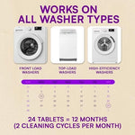 Eco friendly washing machine cleaner ingredients breaking down limescale and soap scum.