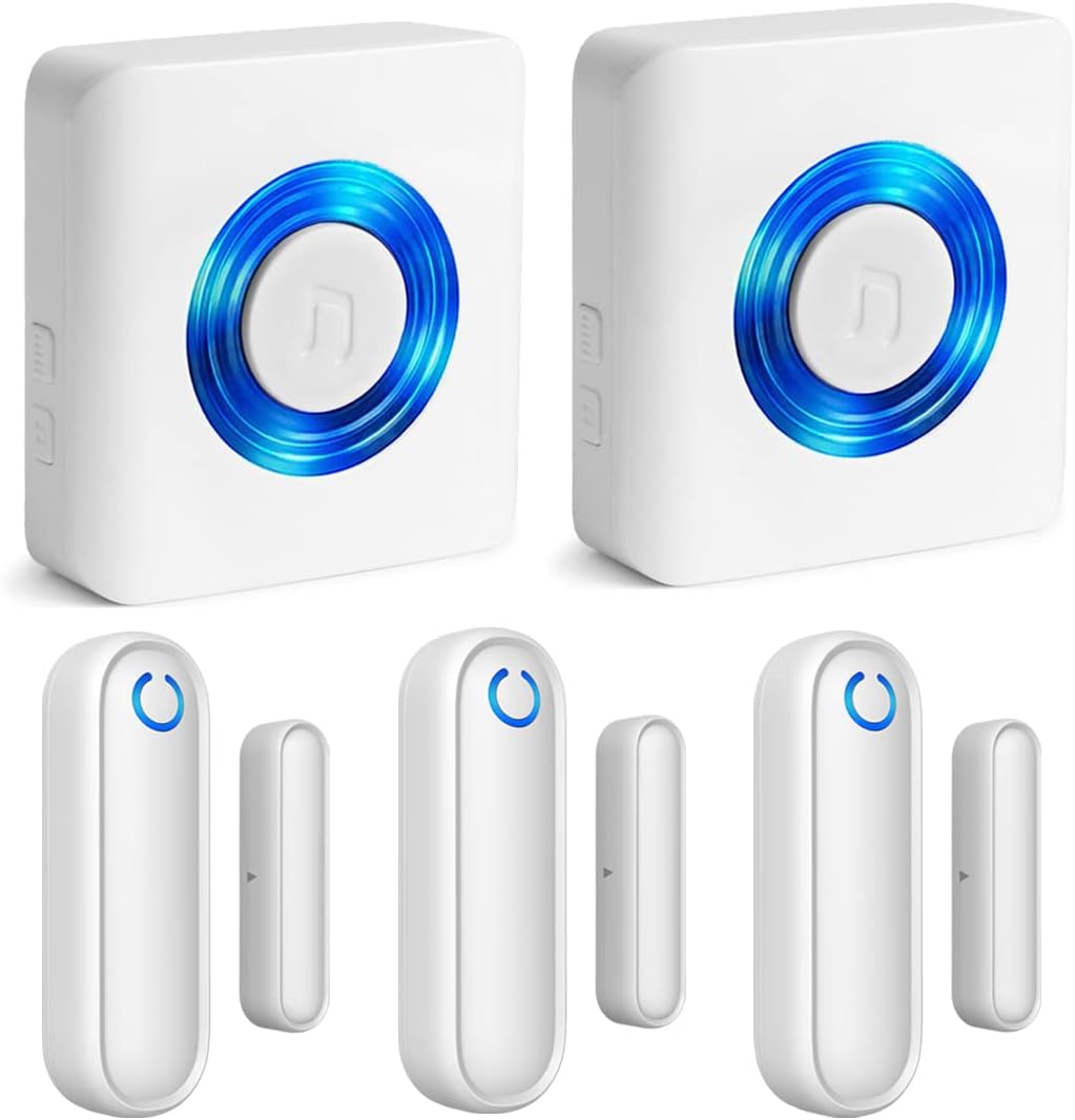 YisTech caregiver pager door alarm system front view of plug-in receiver with blue LED light ring