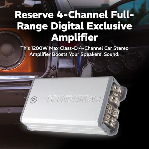 Side layout of the Soundstream 1200W car audio amplifier displaying the variable crossover adjustments and RCA input terminals.