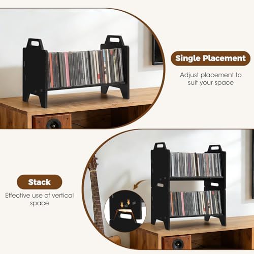 Assembled matte black dual pack disc holder tower highlighting quick independent case access