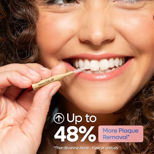Narrow reusable interdental proxabrush showing flexible soft bristles