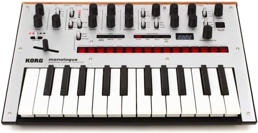 Korg Monologue synthesizer keyboard and control panel close up