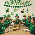 Full collection of the 64 piece St Patricks Day decorations spread out to show all included kit components.
