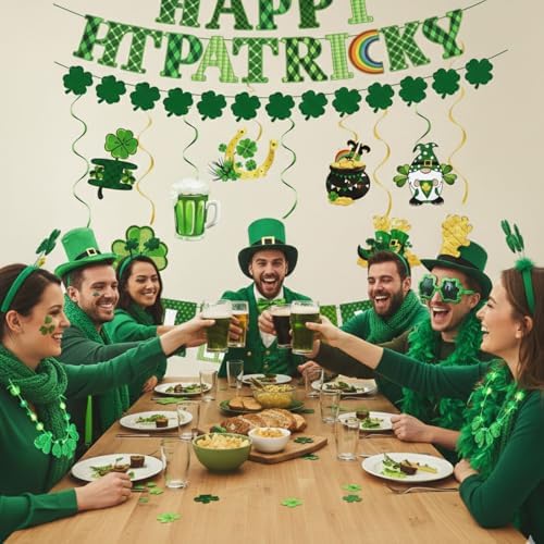 Full collection of the 64 piece St Patricks Day decorations spread out to show all included kit components.