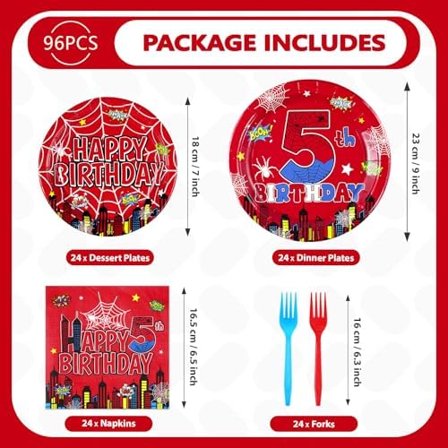 Spider themed dinner and dessert plates for 5th birthday