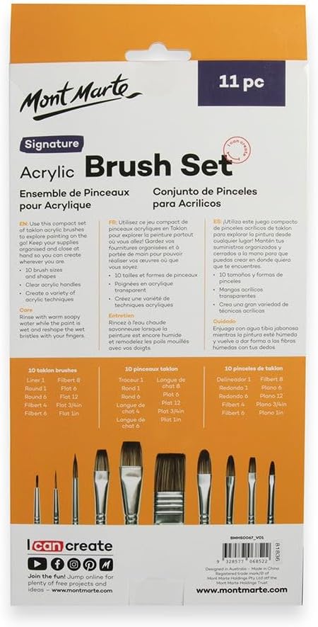 Mont Marte clear acrylic handle paint brushes close up