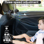 Trustnice vehicle air circulation fan highlighting the independent control switches and three speed setting buttons.
