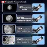 Fetch Falcon 150x high powered telescope mounted on an adjustable aluminum tripod stand