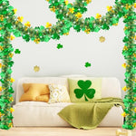 Premium quality St Patricks Day party decor showing the full fifty foot length of shimmering tinsel