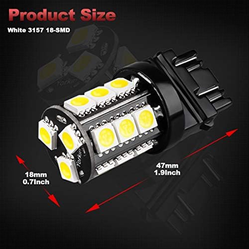 Four pack of super bright white Yorkim replacement bulbs demonstrating the three hundred and sixty degree light distribution architecture.
